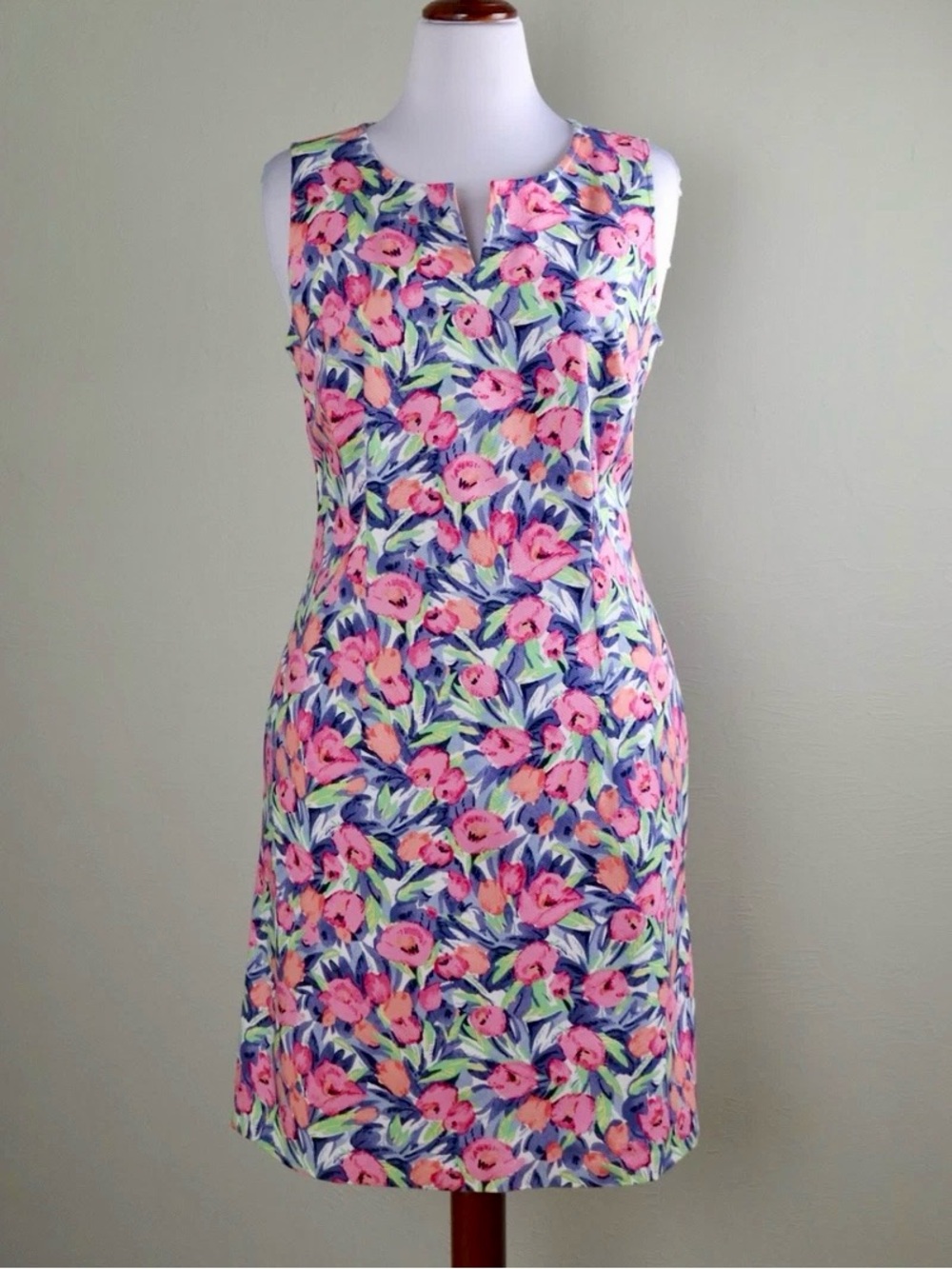 Talbots Floral Sheath Dress Pink Blue Sleeveless Stretch Size 10 - Picture 6 of 6